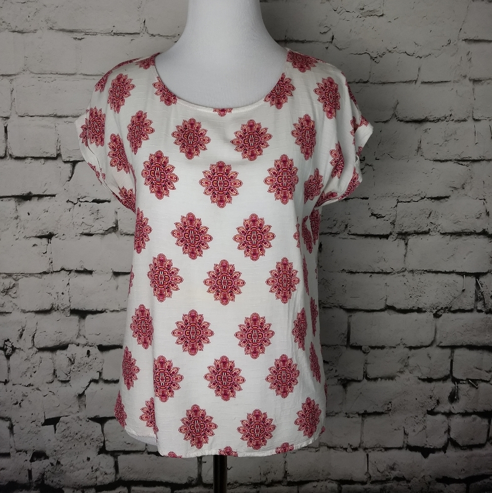 Pink Republic White and Pink Mandala Top